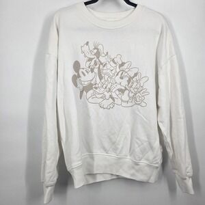 Gap Disney Cream Crewneck Sweatshirt Mickey Minnie Donald Daisy Pluto Goofy M